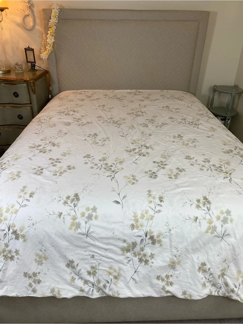 Laura Ashley Cream and Gray tan Floral Duvet Cover